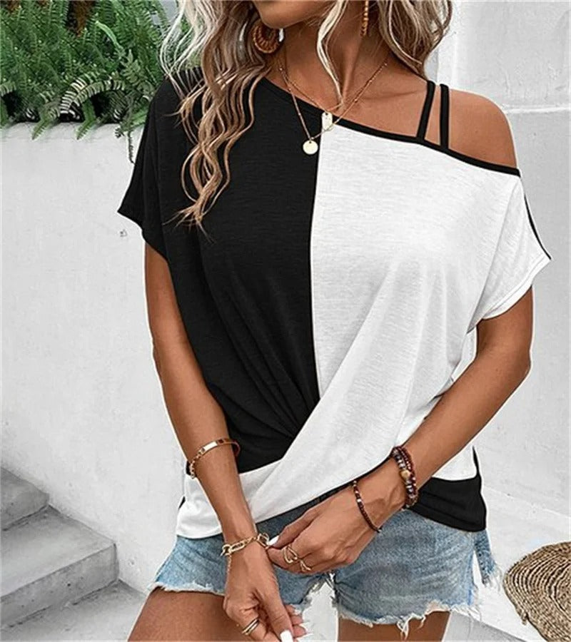 T-shirt Femelle Bi-couleur Décontracté pour Été - PanierRoyale