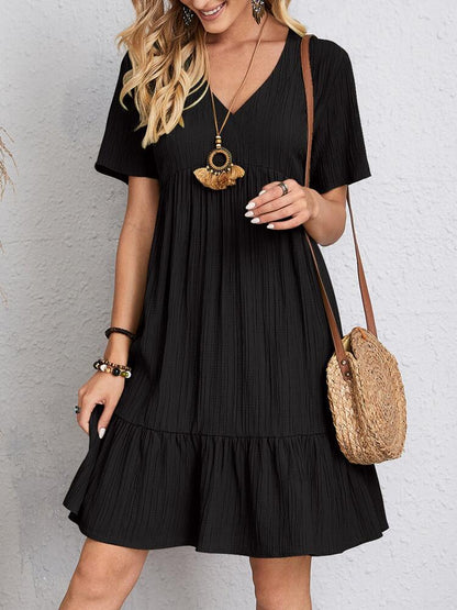 Robe courte Femme Fluide Col en V Manches Courtes Coupe Ample
