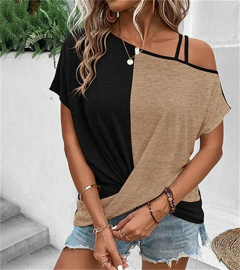 T-shirt Femelle Bi-couleur Décontracté pour Été