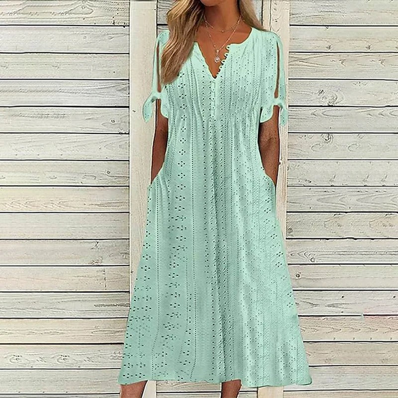 Robe Été Dentelle Col V Légère et Féminine - PanierRoyale