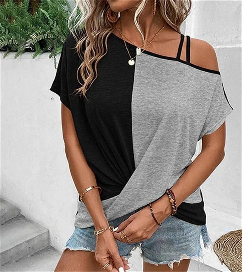 T-shirt Femelle Bi-couleur Décontracté pour Été
