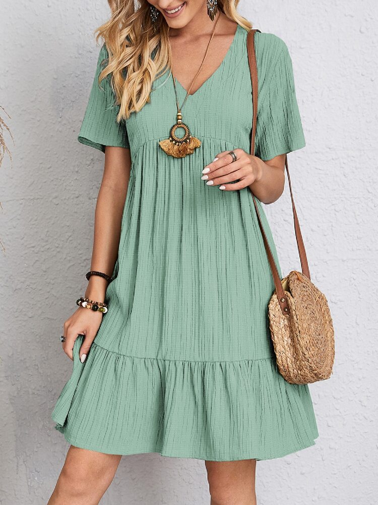 Robe courte Femme Fluide Col en V Manches Courtes Coupe Ample