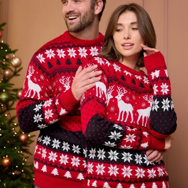 Pull Hiver Rouge Festif avec Motif Noël