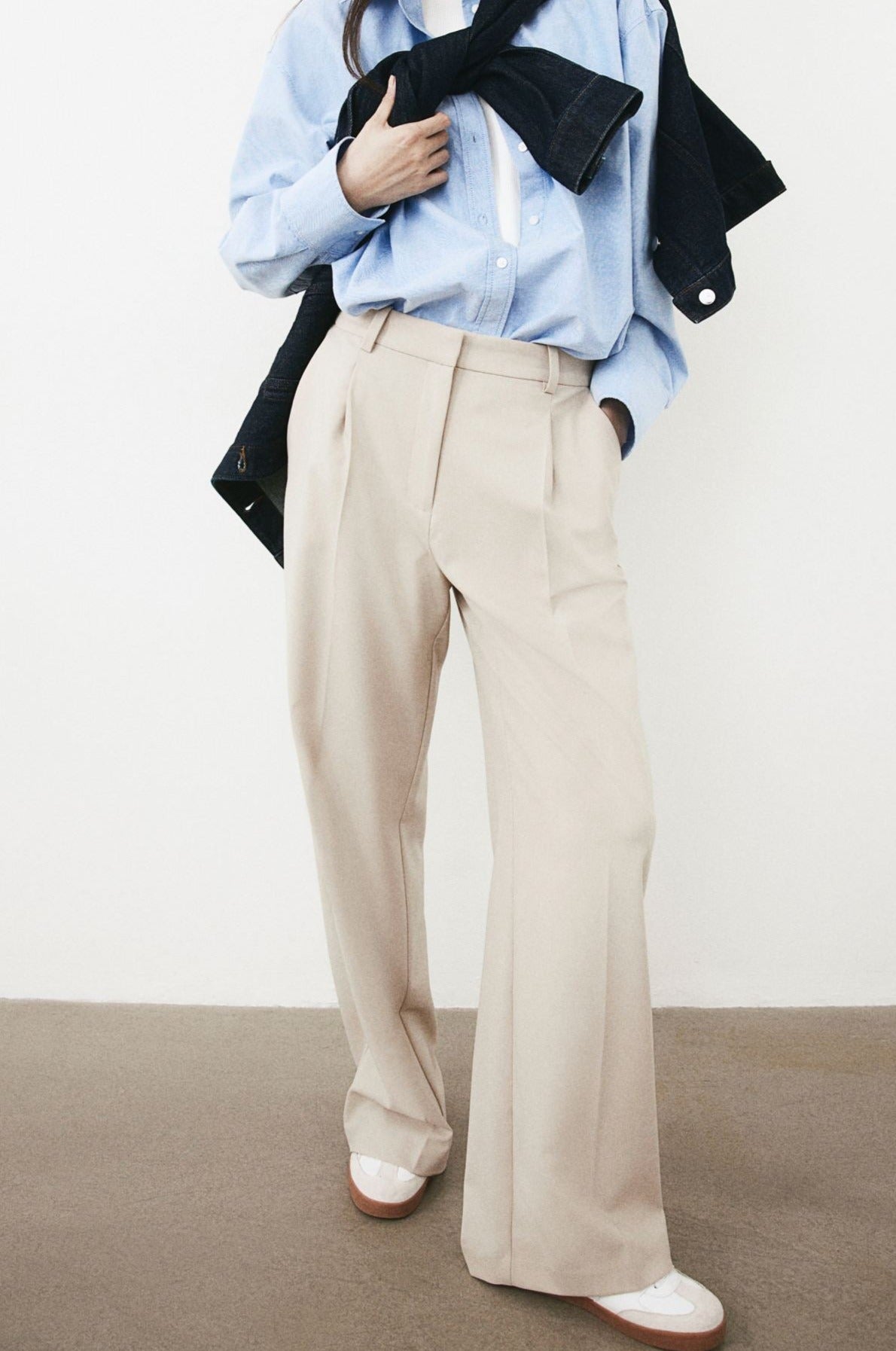 Pantalon Femme Droit avec Plis sur le Devant