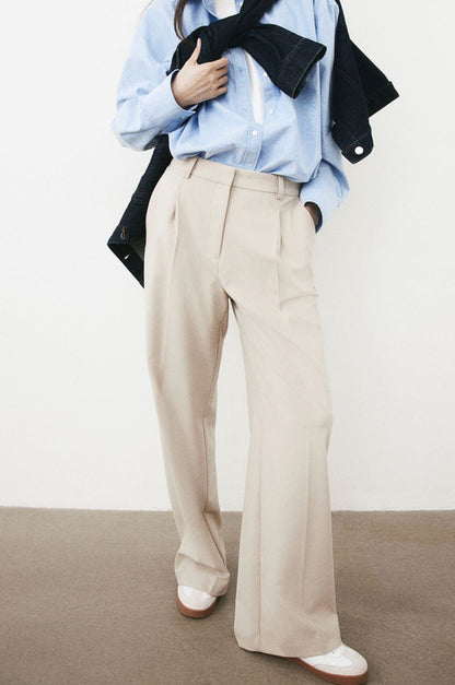 Pantalon Femme Droit avec Plis sur le Devant