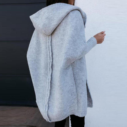 Cardigan Long Décontracté En Maille Avec Capuche Pour Femme | Surdimensionné