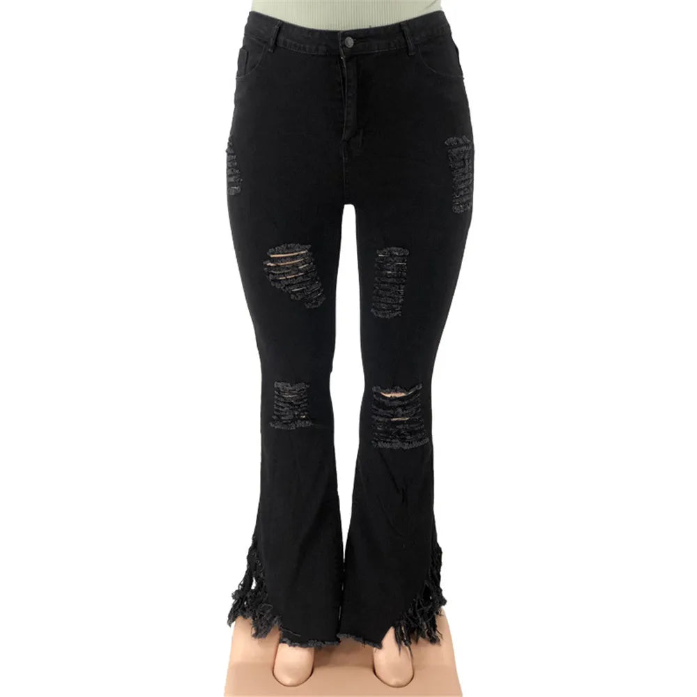 Jean Élastique Grande Taille pour Femme avec Fermeture Éclair