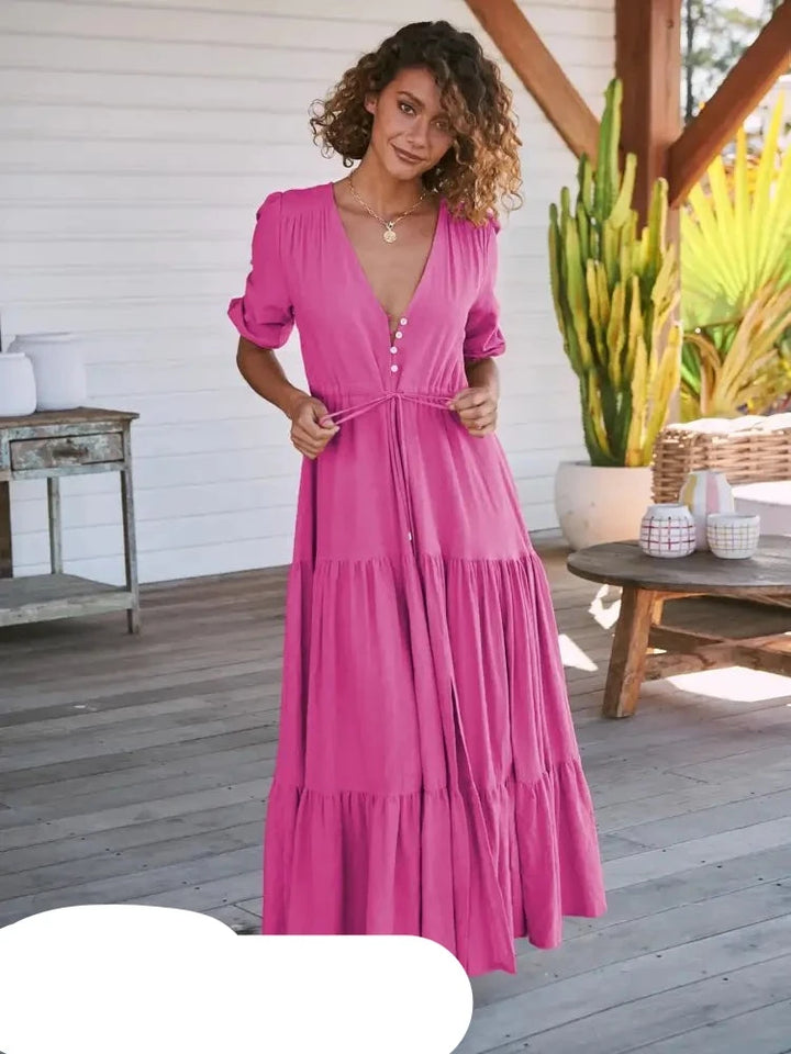 Robe Été Femme Rose Clair Décontractée - PanierRoyale