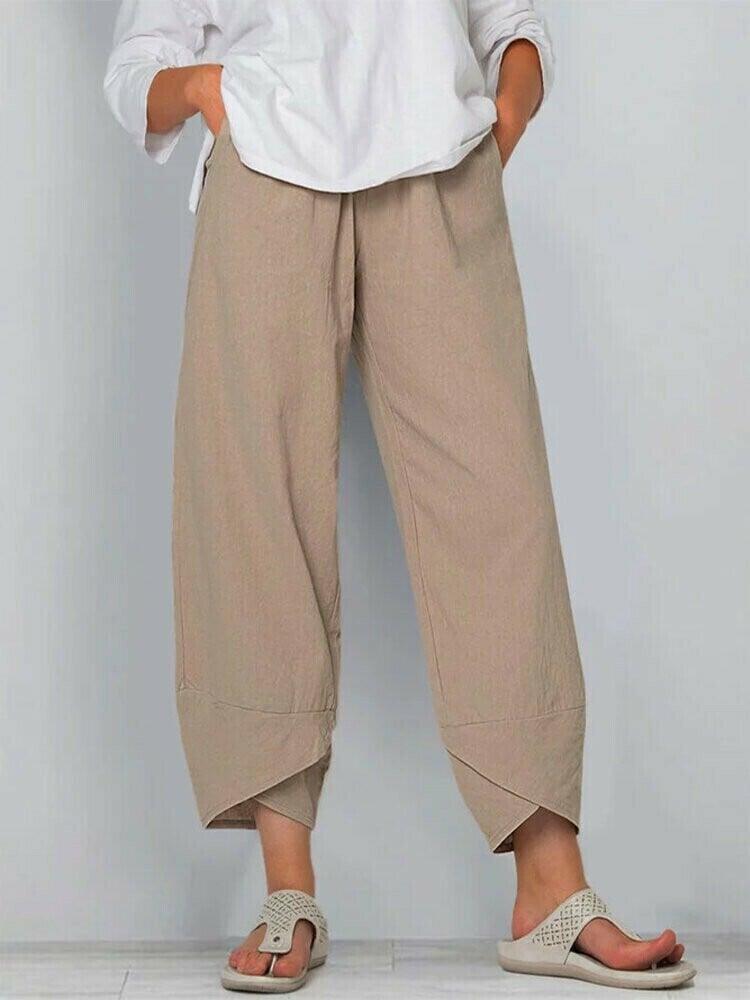 Pantalon Femme Taille Haute Asymétrique avec Poches
