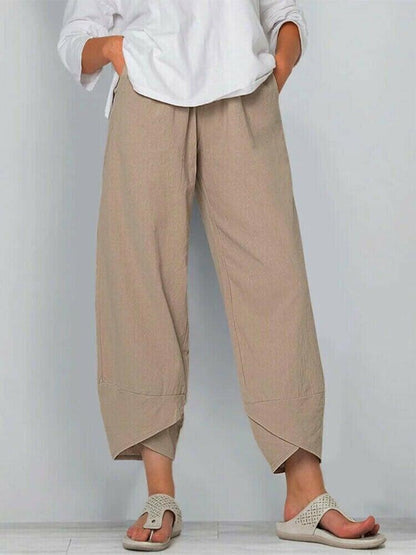 Pantalon Femme Taille Haute Asymétrique avec Poches