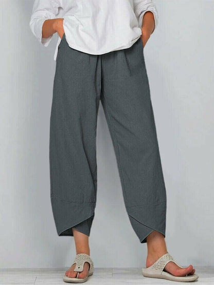 Pantalon Femme Taille Haute Asymétrique avec Poches