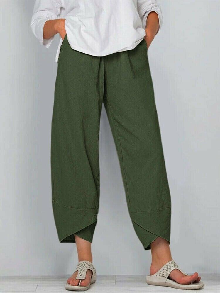 Pantalon Femme Taille Haute Asymétrique avec Poches