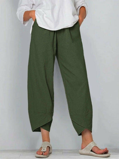 Pantalon Femme Taille Haute Asymétrique avec Poches