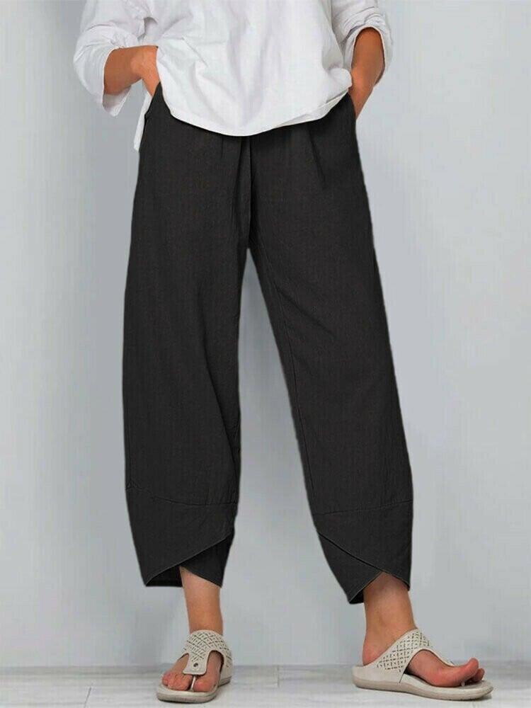 Pantalon Femme Taille Haute Asymétrique avec Poches