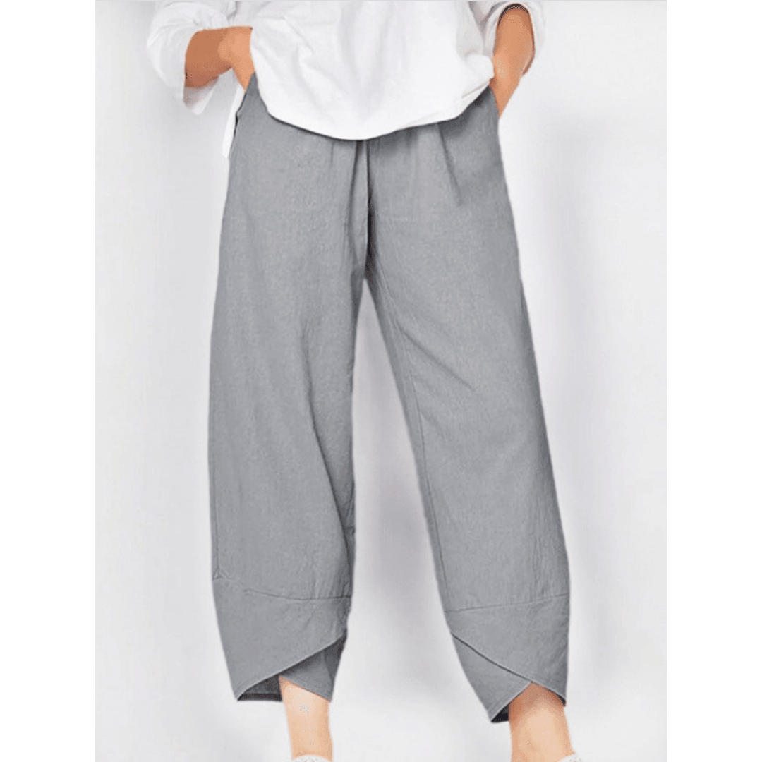Pantalon Femme Taille Haute Asymétrique avec Poches