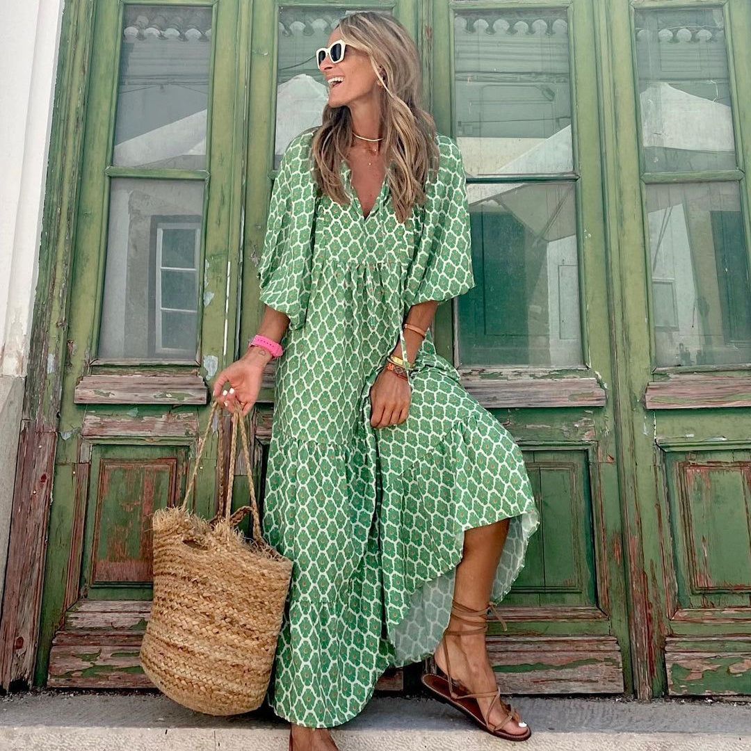 Robe femme grande taille décontractée col V confortable - PanierRoyale