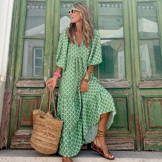 Robe femme grande taille décontractée col V confortable - PanierRoyale