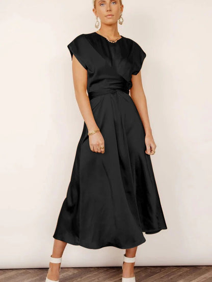 Robe Femme Satin Élégante avec Ceinture