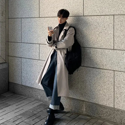 Manteau Homme Long Élégant avec Ceinture pour Hiver