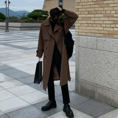 Manteau Homme Long Élégant avec Ceinture pour Hiver