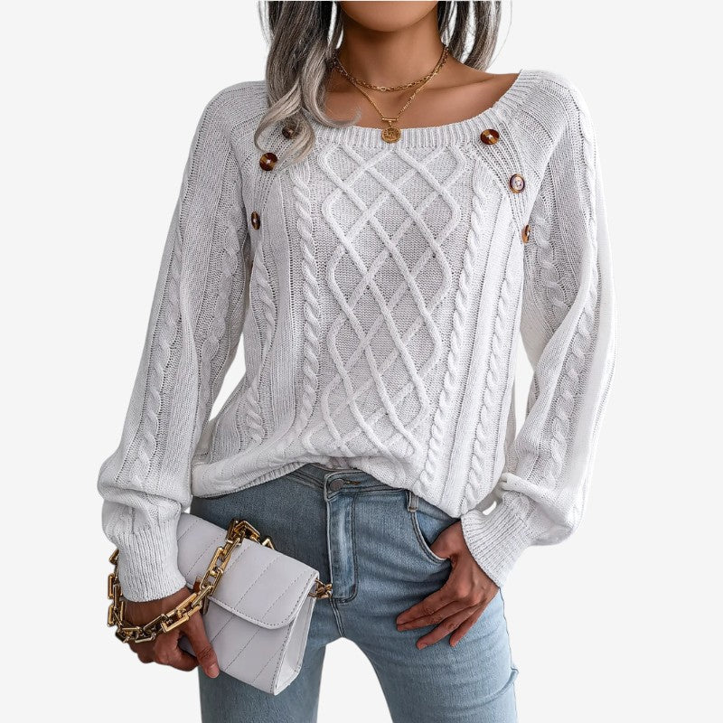 Pull à Manches Longues en Maille Élégant Boutonné