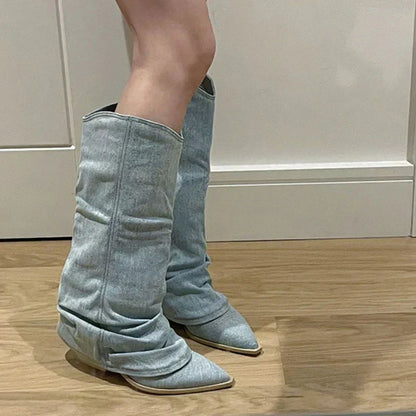 Bottes D'hiver En Jean Pour Femme | Bout Pointu