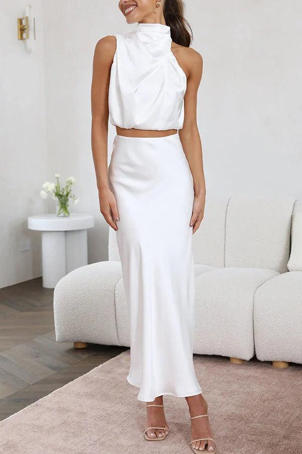Robe de Mariage Élégante Col V et Jupe Longue Plissée