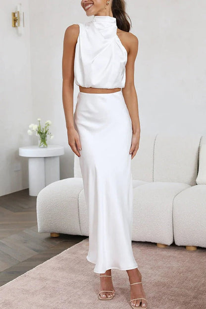 Robe de Mariage Élégante Col V et Jupe Longue Plissée