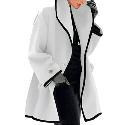 Manteau Femme Blanc Crème Élégant à Boutons de Contraste - PanierRoyale