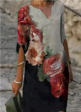 Robe Femme Manches Longues Imprimé Abstrait Élégant