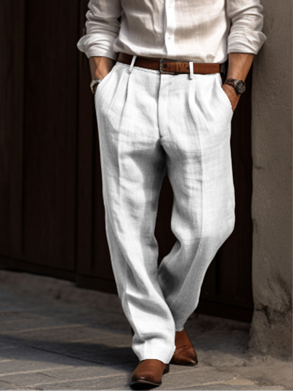Pantalon Lin Coton Plissé Homme