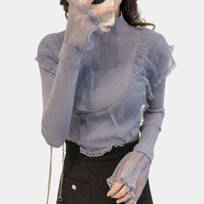 Pullover Femme Dentelle Élégant avec Volants