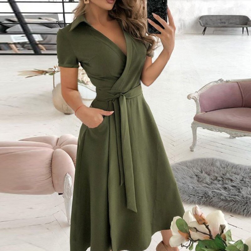 Robe Coton Élégante avec Ceinture pour Femme