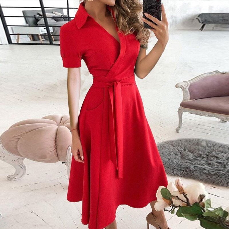Robe Coton Élégante avec Ceinture pour Femme