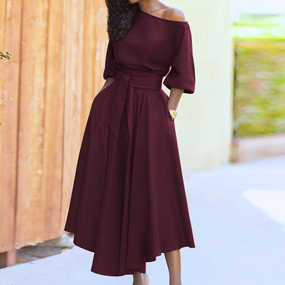 Robe Coton Élégante avec Ceinture pour Femme