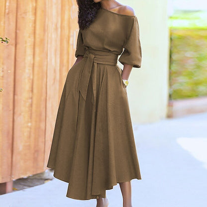 Robe Coton Élégante avec Ceinture pour Femme