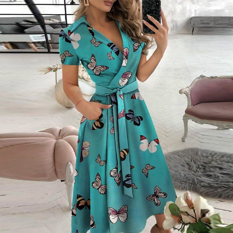 Robe Coton Élégante avec Ceinture pour Femme