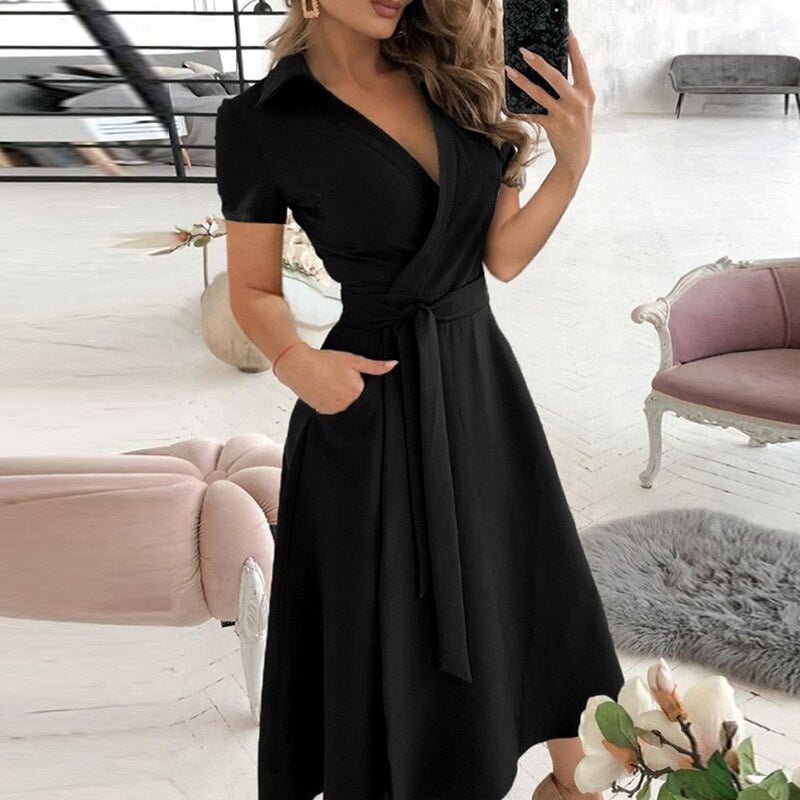 Robe Coton Élégante avec Ceinture pour Femme