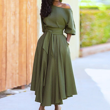 Robe Coton Élégante avec Ceinture pour Femme