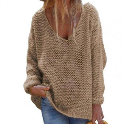Pull Femme Col V Manches Longues Élégant Gris Clair