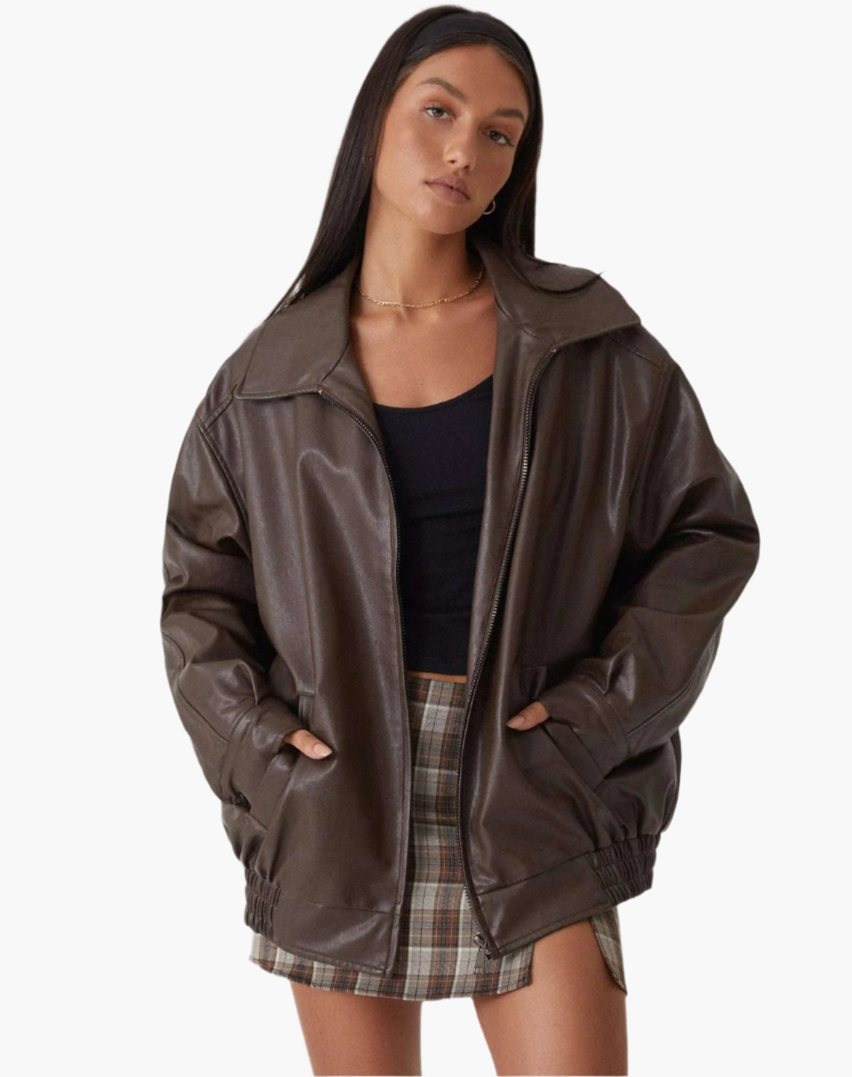 Veste Cuir Féminine À Manches Longues Oversize Automne - PanierRoyale