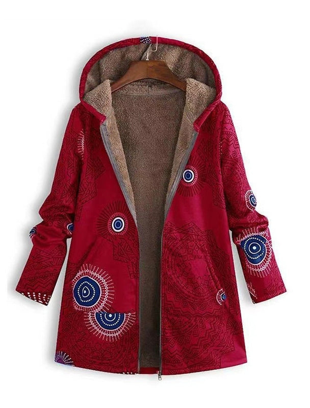 Manteau Femme Hiver Parka Doublée Capuche Imprimé Géométrique