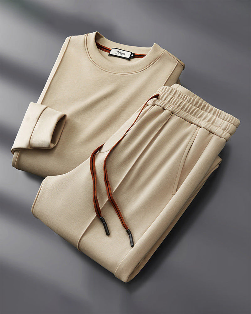 Costume Homme Détente Col Rond Pantalon Chino Beige - PanierRoyale