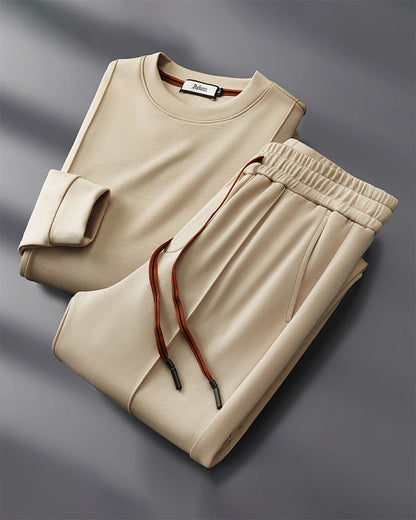Costume Homme Détente Col Rond Pantalon Chino Beige - PanierRoyale