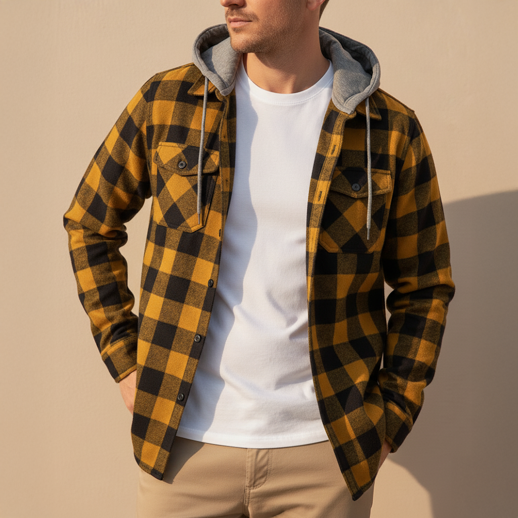 Chemise Veste Homme Coton Coupe Casual avec Capuche - PanierRoyale