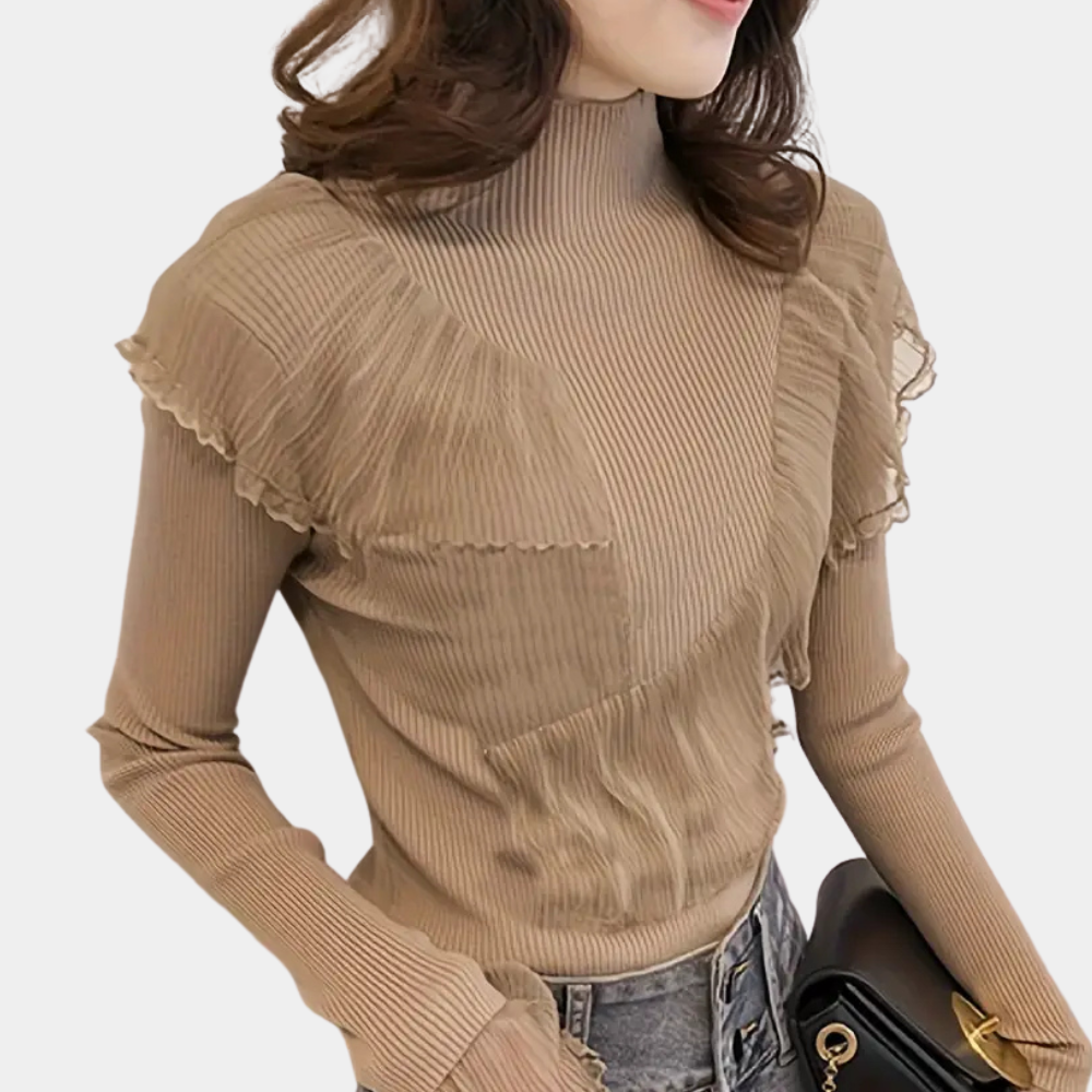 KATRESA - Pullover Stylisé à Volants en Dentelle pour Femmes