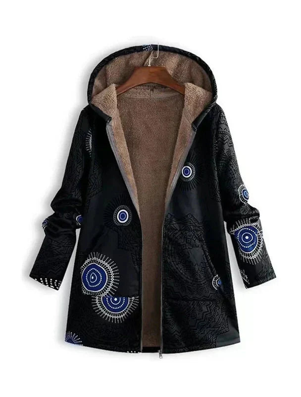 Manteau Femme Hiver Parka Doublée Capuche Imprimé Géométrique