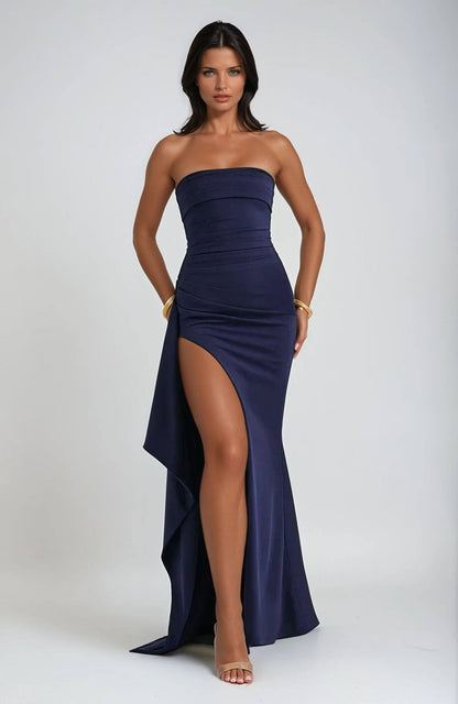 Robe maxi sans bretelles avec fente pour femme élégante