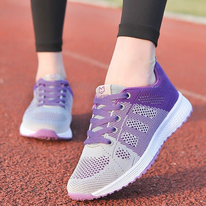 Chaussures running femme gris et rose respirantes