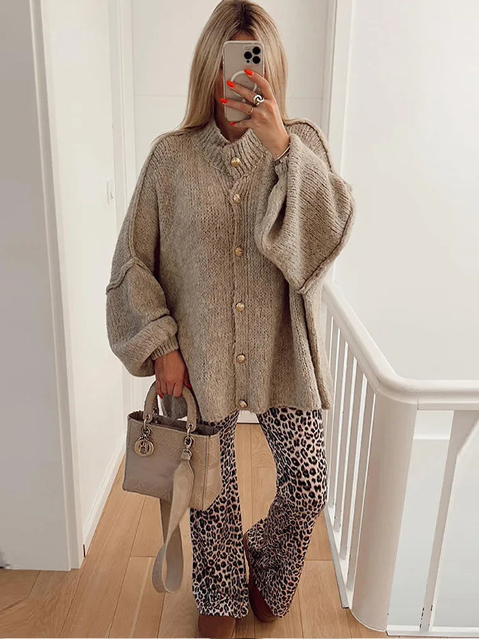Pull Femme Beige Col Roulé Décontracté